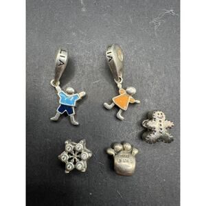 Vtg Chamilia Sterling Silver 925 Bead Charm Lot of 5 Kids Figure Snowflake Paw